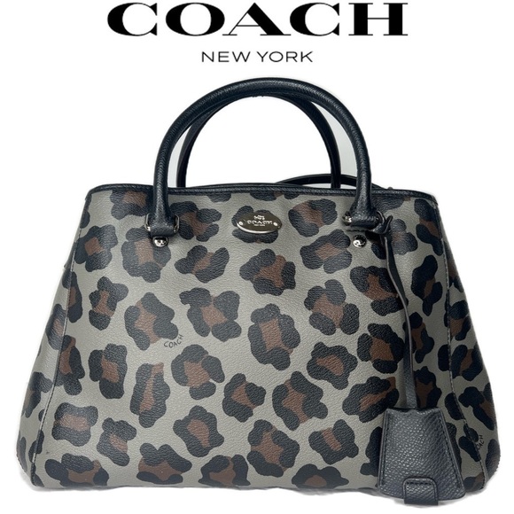 COACH SMALL MARGOT CARRYALL IN OCELOT PRINT F35897 LEOPARD GREY BLACK BAG PURSE - Picture 1 of 7
